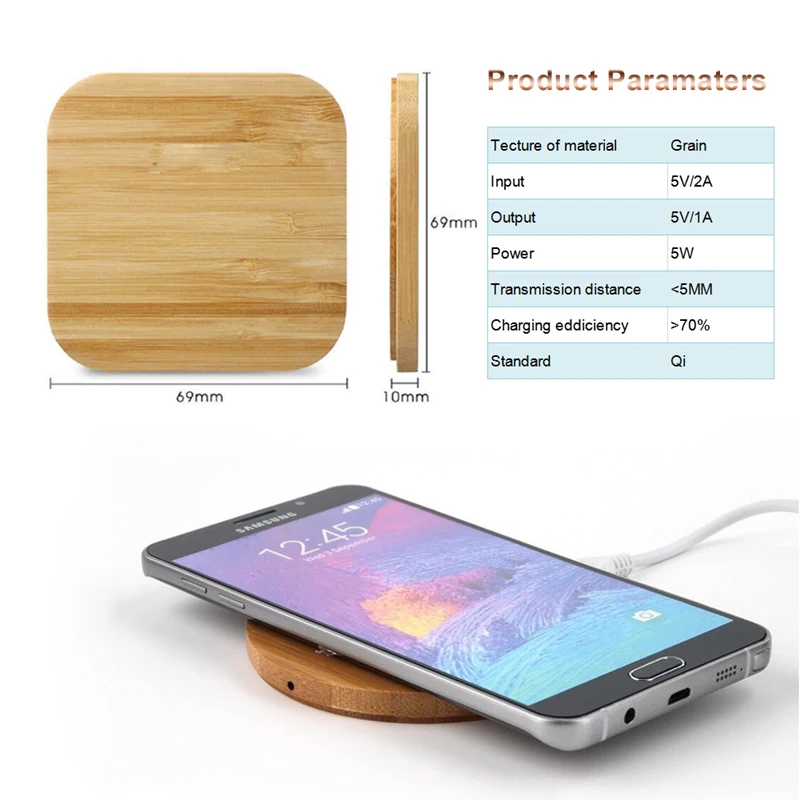 Беспроводное зарядное устройство Qi Slim Wood для iPhone X/XS Max XR 7 8 Plus Xiaomi Samsung S8 S9 S7 Note