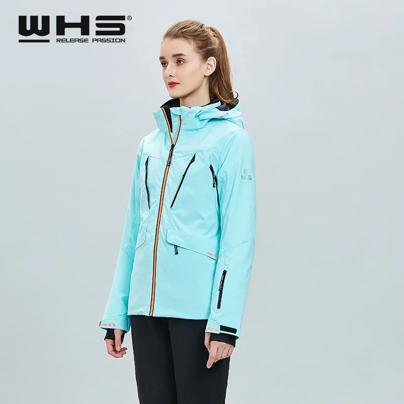 Windproof and Waterproof Outdoor Single Board Double Ski women's Pure Color Mint Green Fashion Warm top Coat Jacket Cotto | Спорт и