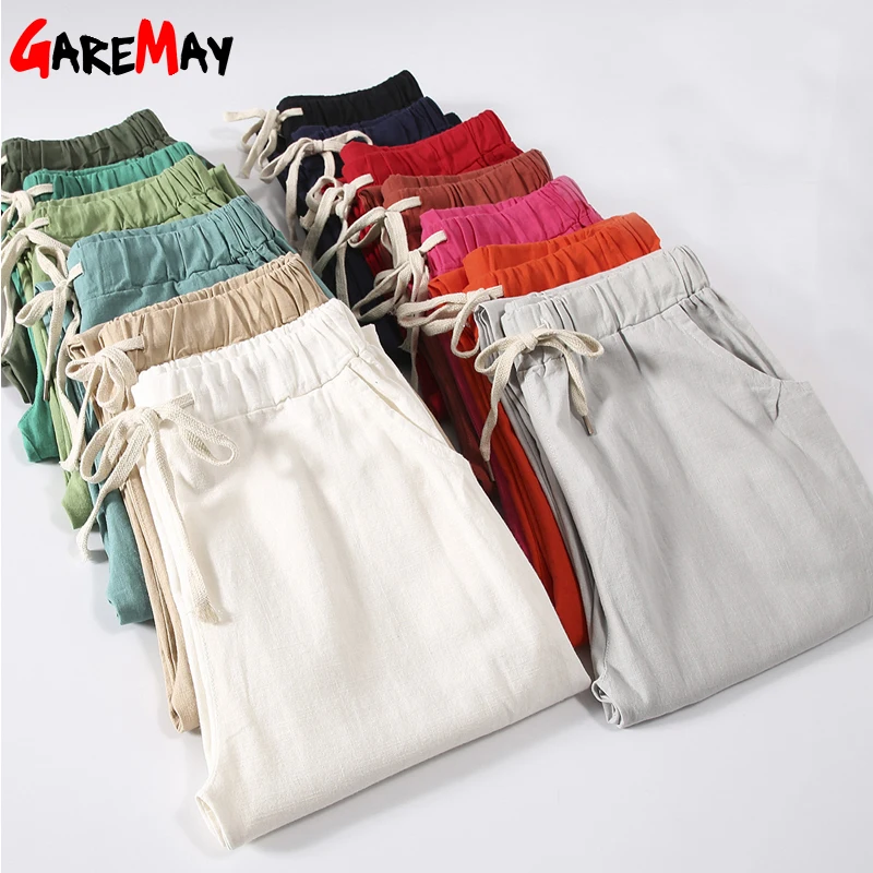 

Garemay Cotton Linen Pants for Women Trousers Loose Casual Solid Color Women Harem Pants Plus Size Capri Women's Summer
