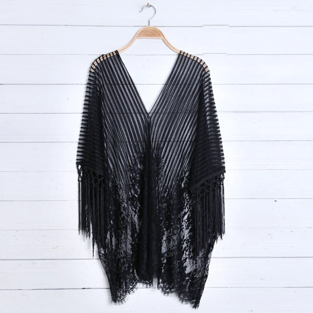 

Women's swimsuit Women Bathing Bikini Swimsuit Swimwear Crochet Smock Fringed Beach Cover Up