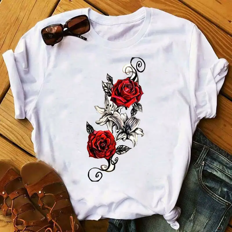 

Kawaii T-shirt Short Sleeve Tee Shirt Femme Summer Butterfly Sexy Rose Pinted T-shirts Women Lovely Clothes Tshirt Cool Top Tees