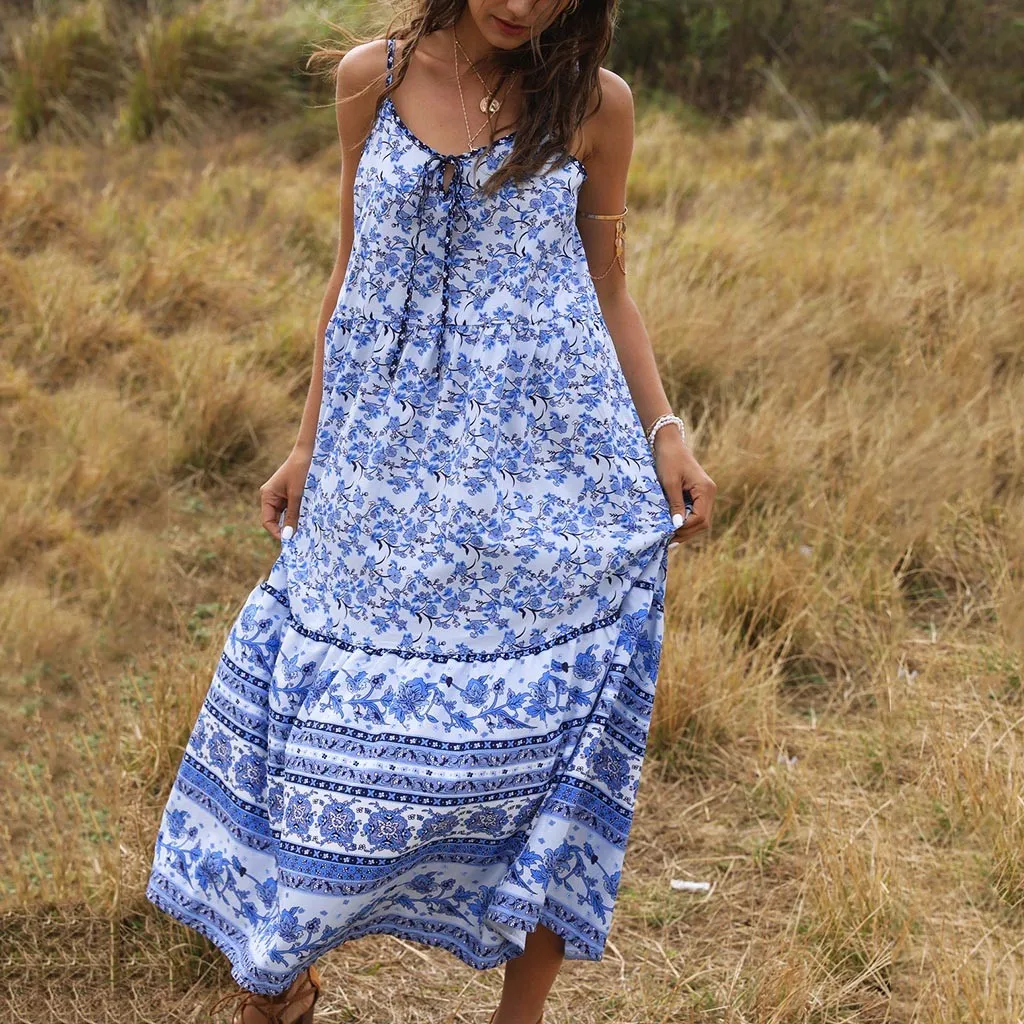 Богемное пляжное платье Сезон весна лето женское с v образным вырезом и цветочным