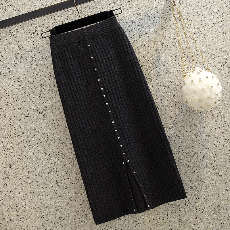 Юбка карандаш Женская трикотажная с высокой талией на осень и зиму|Женские юбки| |