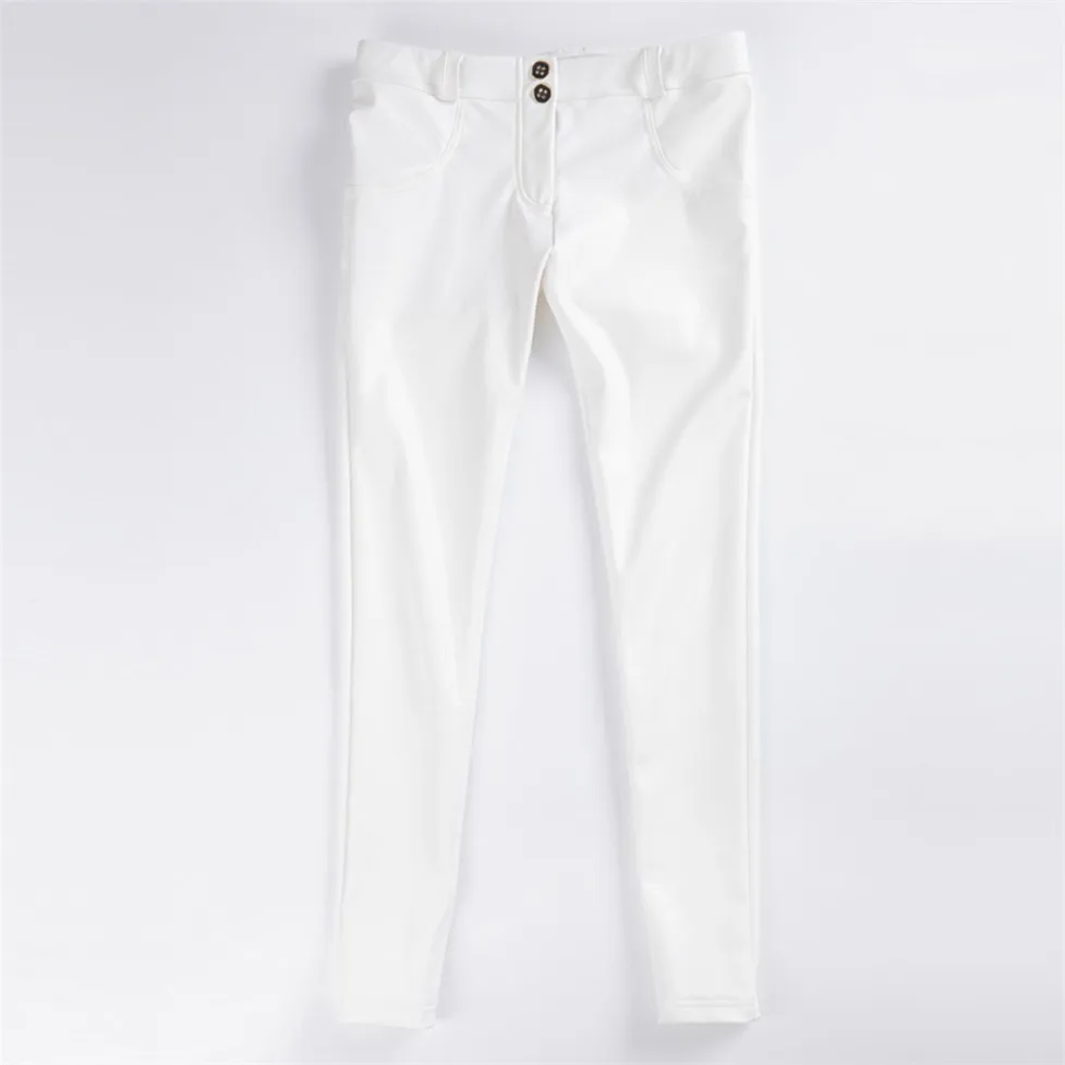 

Faux Leather Leggings White Fleece Lined Leggins Ladies Winter Women Warm Push Up Legging Women Casual Solid Color