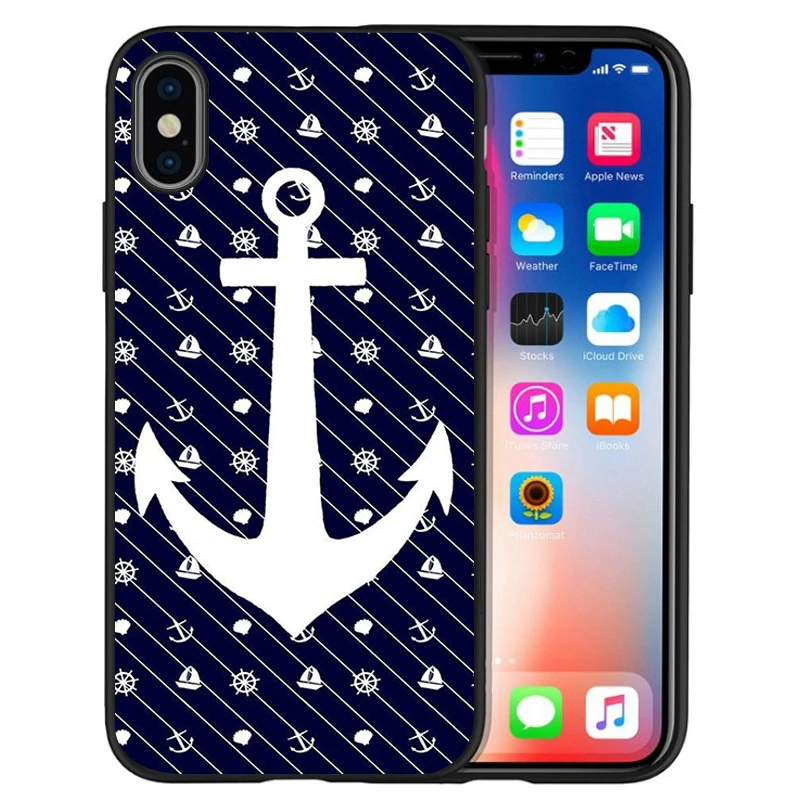 Черный силиконовый чехол с якорем морской океан для телефона iPhone 13 12 XR XS Max 5 5S SE 2020