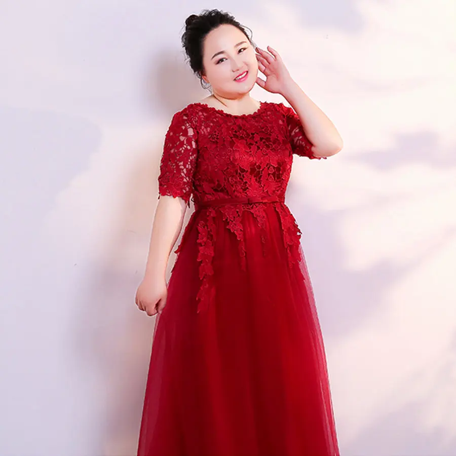 

It's Yiiya Formal Dress O-Neck Plus Size Half Sleeve Floor-Length Evening Dress 2020 DX020 A-Line Crepe Lace Robe De Soiree