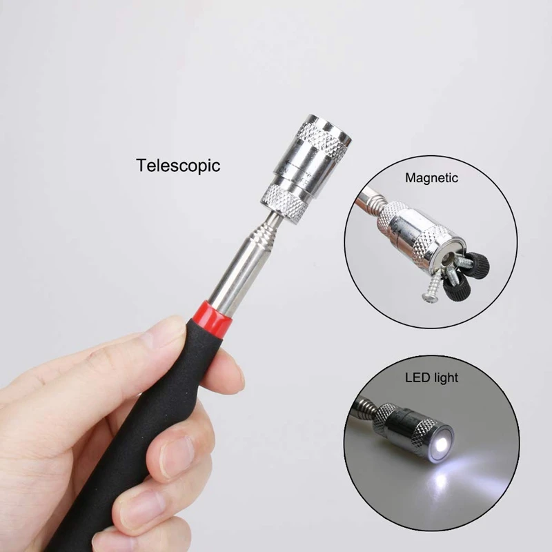 

4 Pack Magnetic Pick-Up Tool,Telescoping 8 Lb/1.5 Lb Pick Up Sticks and 360 Swivel Inspection Mirror with Led Light for Extra Vi