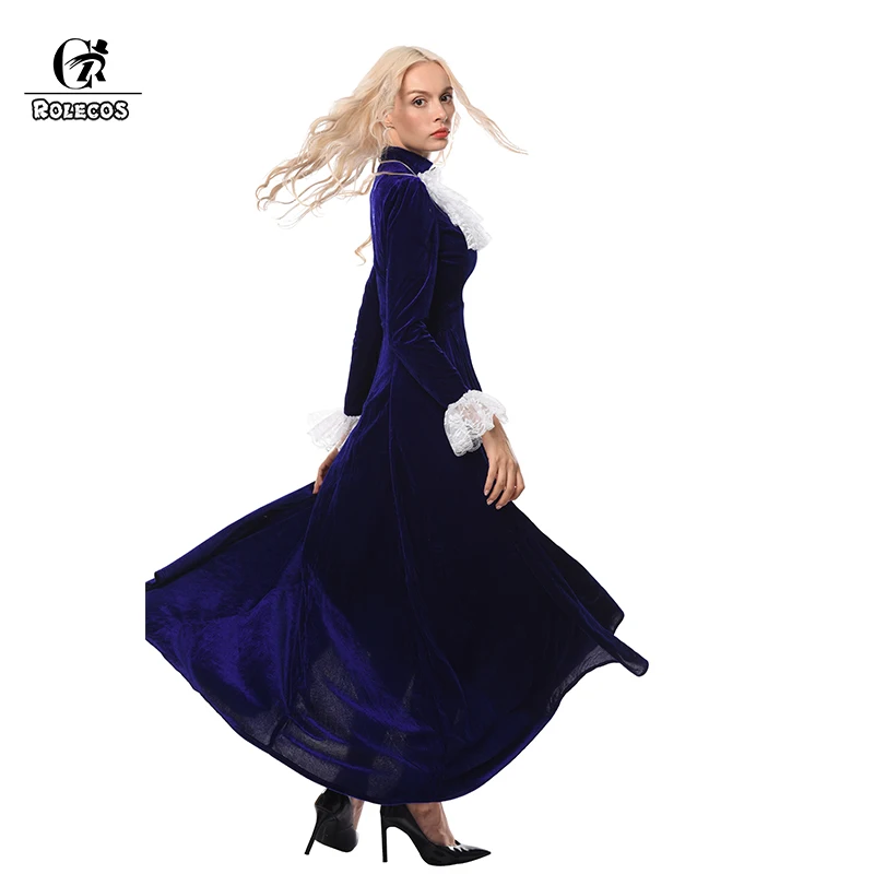 ROLECOS женское средневековое Ренессанс ретро платье темно синее плотное бархатное