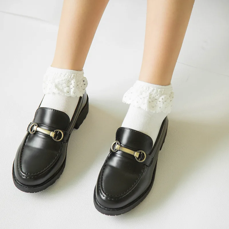

2019 Lovely Cute White Ankle Socks Women Socks Cotton Vintage Lace Ruffle Frilly Lady Princess Girl Favorite 6 Color Available