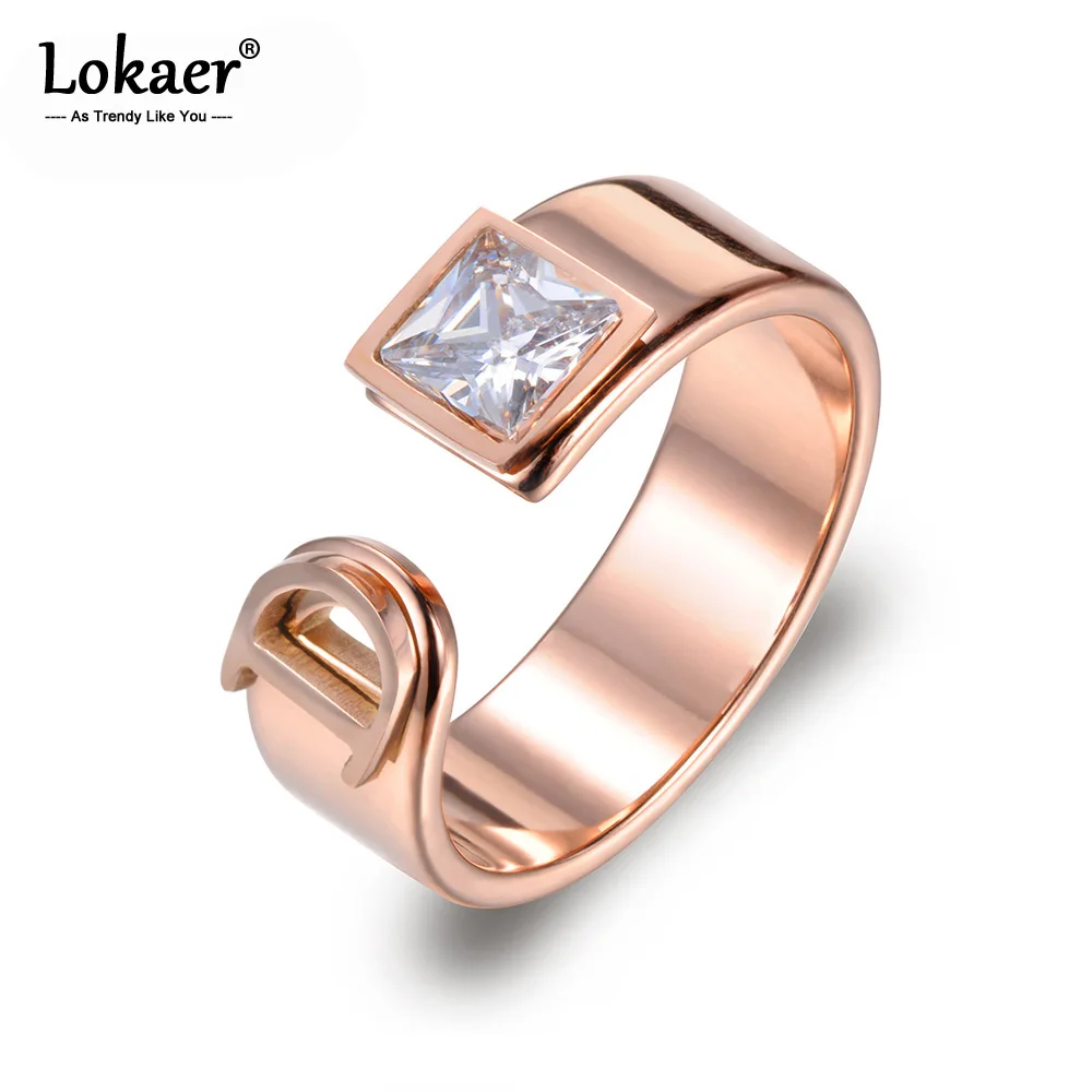 Lokaer, классические кольца из нержавеющей стали, ювелирные изделия, AAA кубический цирконий и буквы, роскошное свадебное кольцо для невесты, женское ювелирное изделие R17038