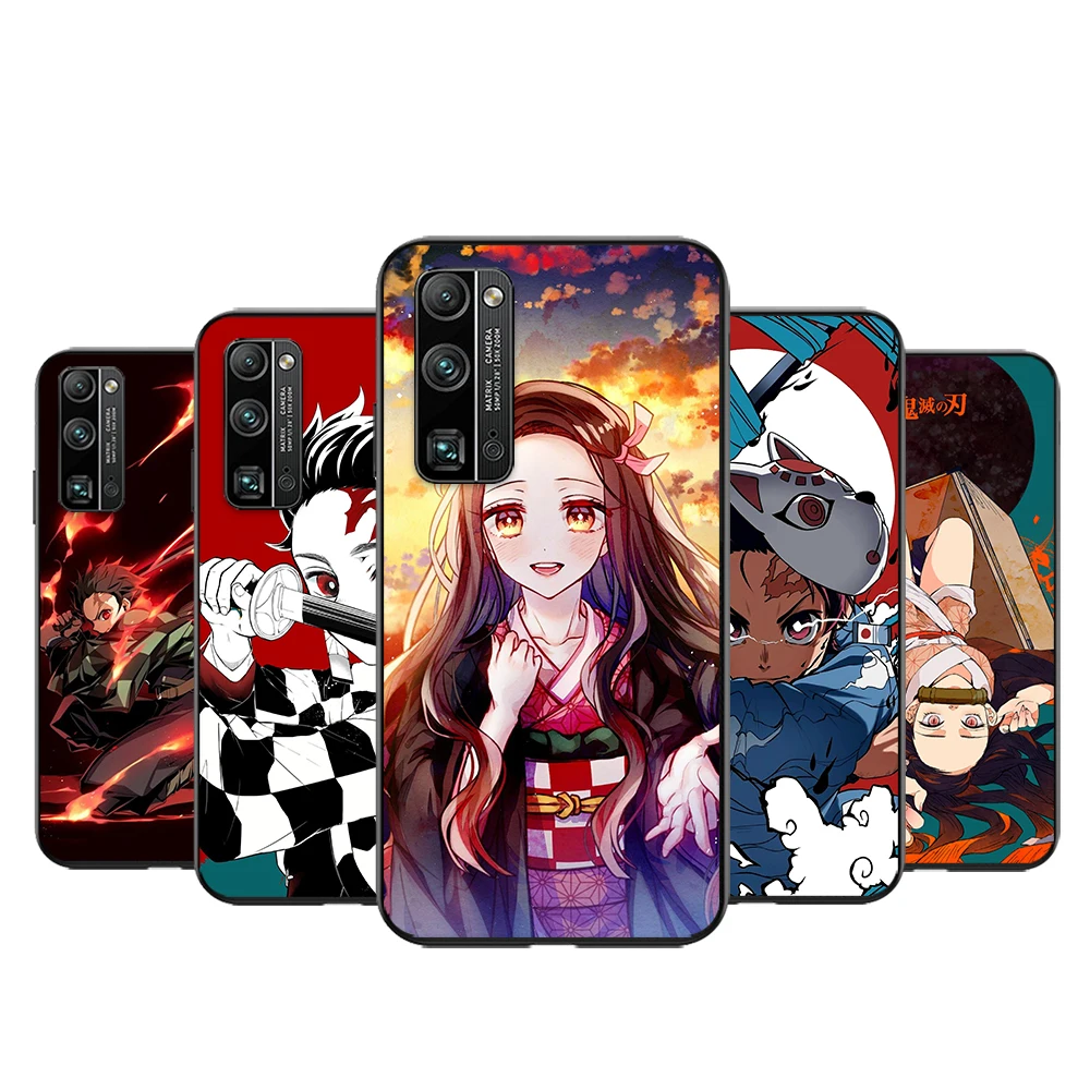 

Silicone Soft TPU Cover Kimetsu no Yaiba For Honor 50 X20 SE V30 30 30S Magic 3 Play 5 5T Pro Plus 5G Black Phone Case