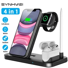 4 in 1 10W Qi Fast Wireless Charger Dock Station Stand For Apple Pencil iWatch AirPods iPhone Phone Quick Induction Charging