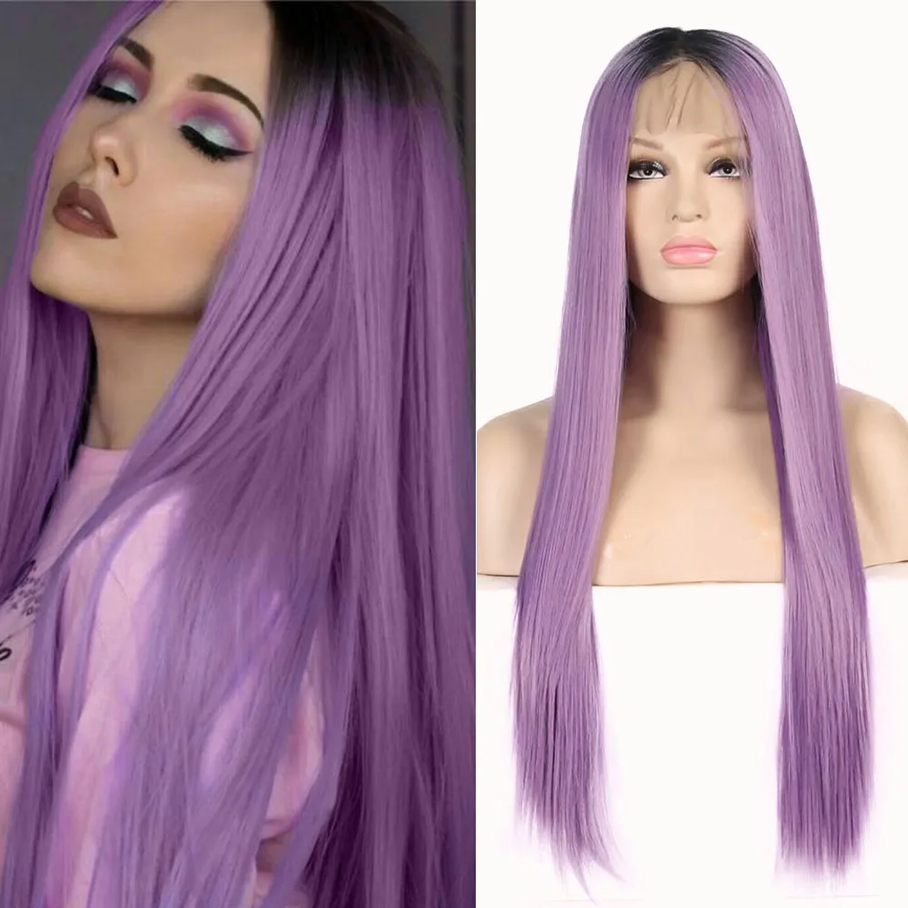 

Imeya Long Silky Straight Black Wig 13x6 Synthetic Lace Front Wig With Middle Part Heat Resistant Hair Lace Wigs For Black Women
