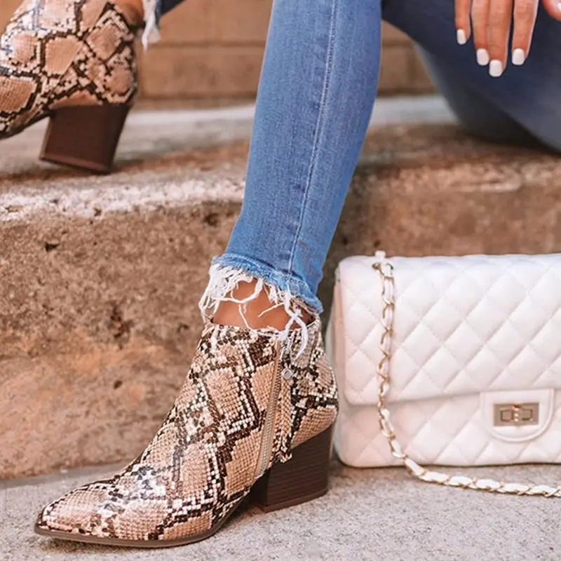 LASPERAL/женские ботильоны со змеиным принтом модная женская пикантная обувь с