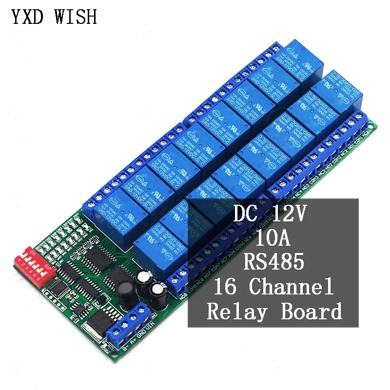 

Modbus RTU DC 12V 16 Channel Relay Board PLC Expansion RS485 Relay Module 10A Modbus RTU Relays Protocol Remote Smart Control