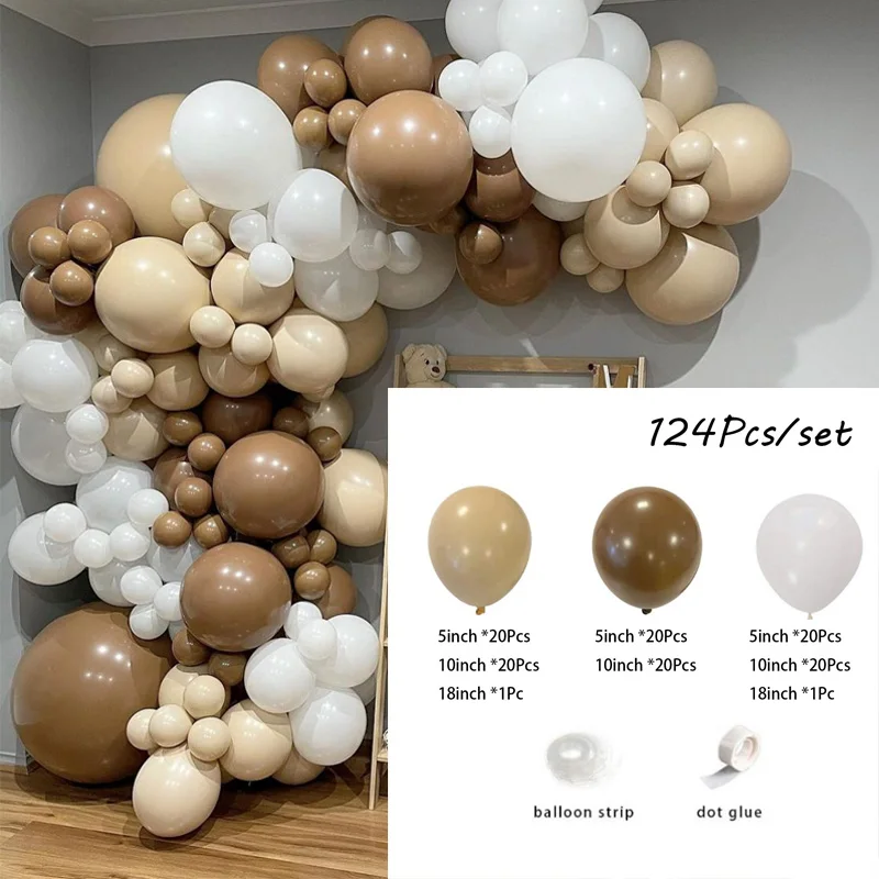 Kit de arco de guirnalda de globos de caf&eacute; Macaron, globos de l&aacute;tex Beige para Baby Shower, cumplea&ntilde;os, D&iacute;a de San Valent&iacute;n, decoraci&oacute;n de boda, 124 unids/set por juego-5