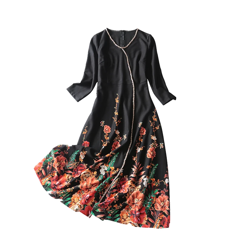 Роскошное модное винтажное Цветочное платье высокого качества тонкое и изящное
