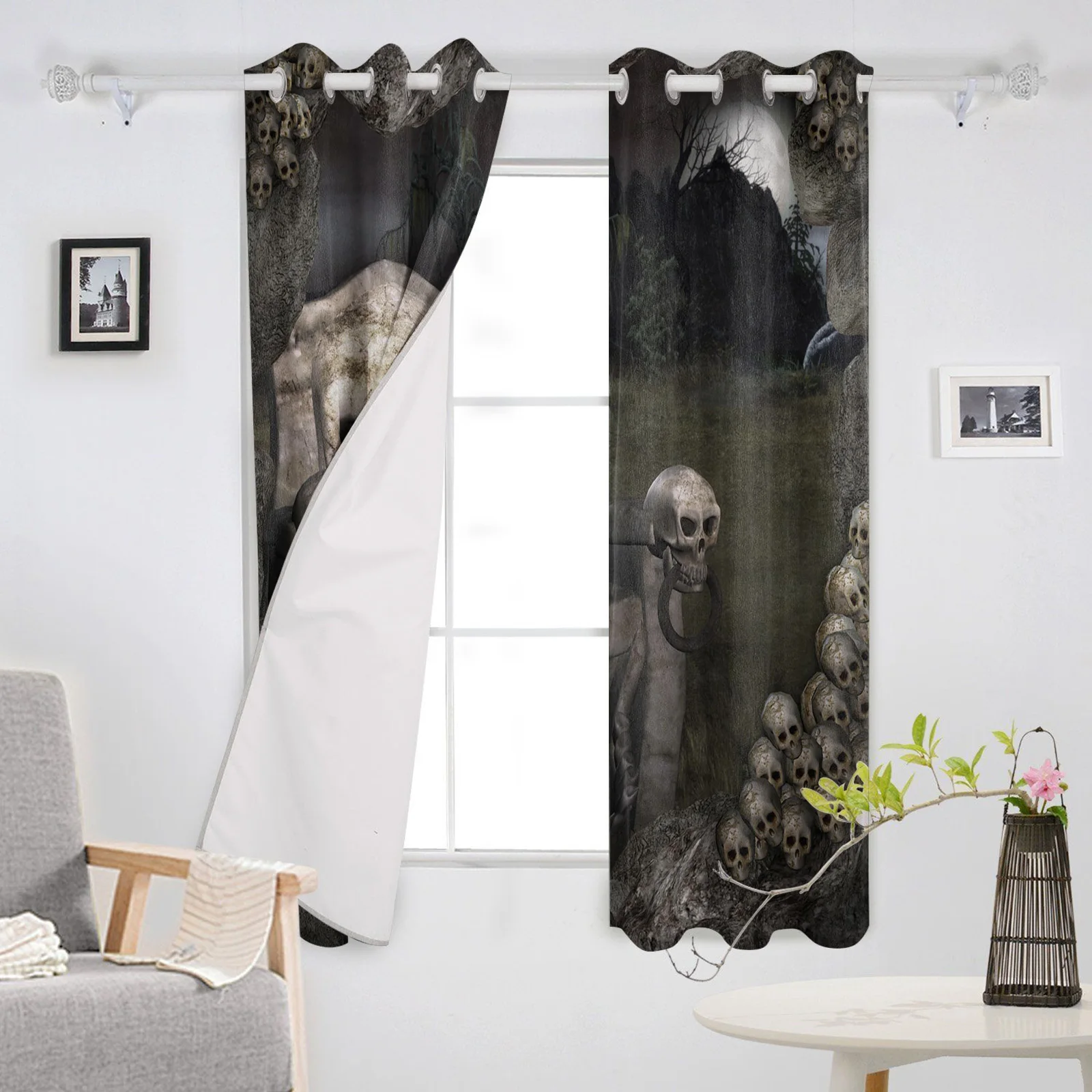 Каменные оконные шторы с изображением леса черепа стула кухонные занавески