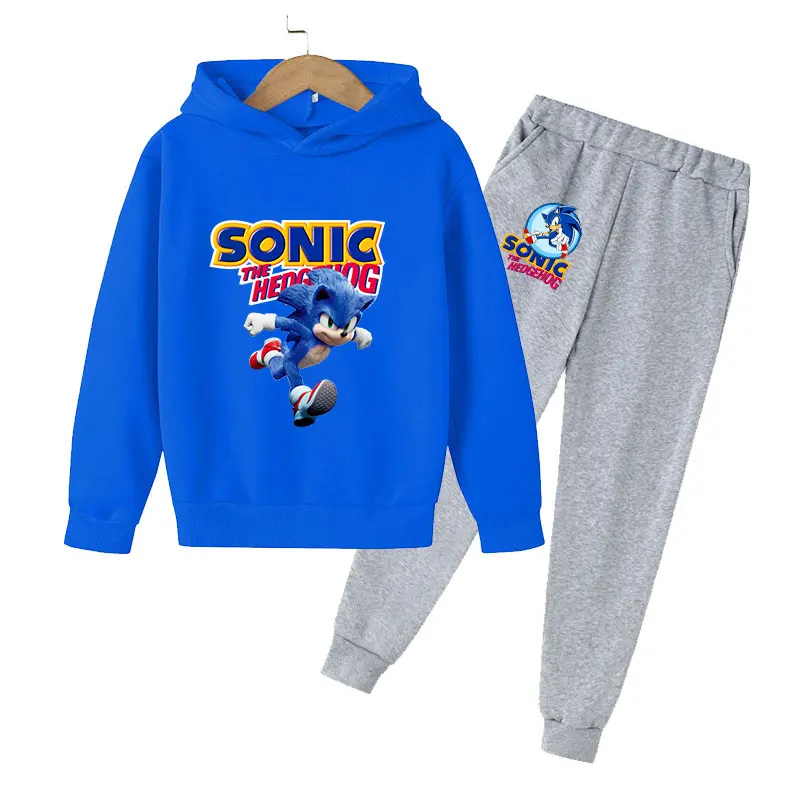 

Children's hoodie 4-14T boys and girl pure cotton sonic printing suit new spring autumn hoodie baby clothes pants two-piece suit