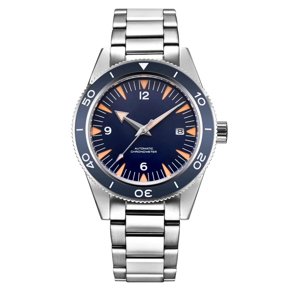 Мужские часы 41 мм Corgeut автоматический водонепроницаемый синий циферблат