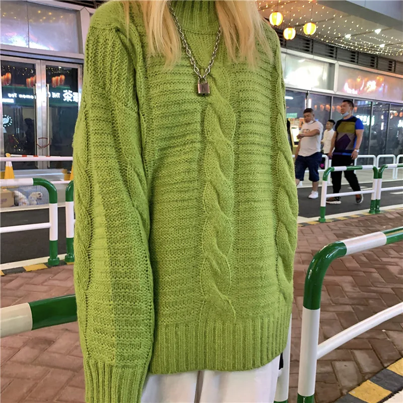 

Yangelo Harajuku Sweater Women Winter Warmth Thick Turtleneck Long Sleeved Loose Oversized Twist Knitted Pullover Female Retro