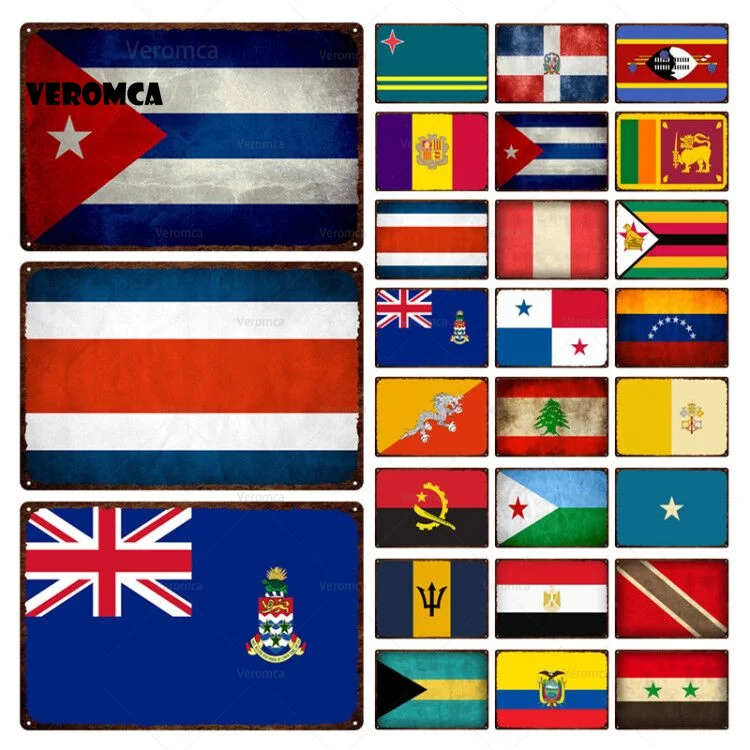

Flag Tin Sign Metal Plates Plaque Around The World National Flag Wall Stickers Quotes Metal Poster for Home Wall Vintage Decor