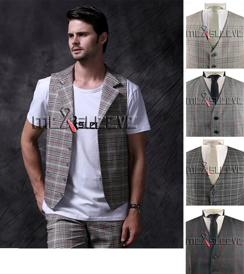 

Men's Formal Dress Business Sleeveless Jacket Grid tailored Waistcoat