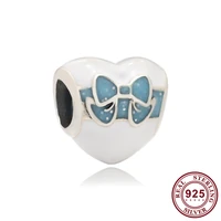 original 925 sterling silver bead creative blue bow beads fit pandora women bracelet necklace diy jewelry