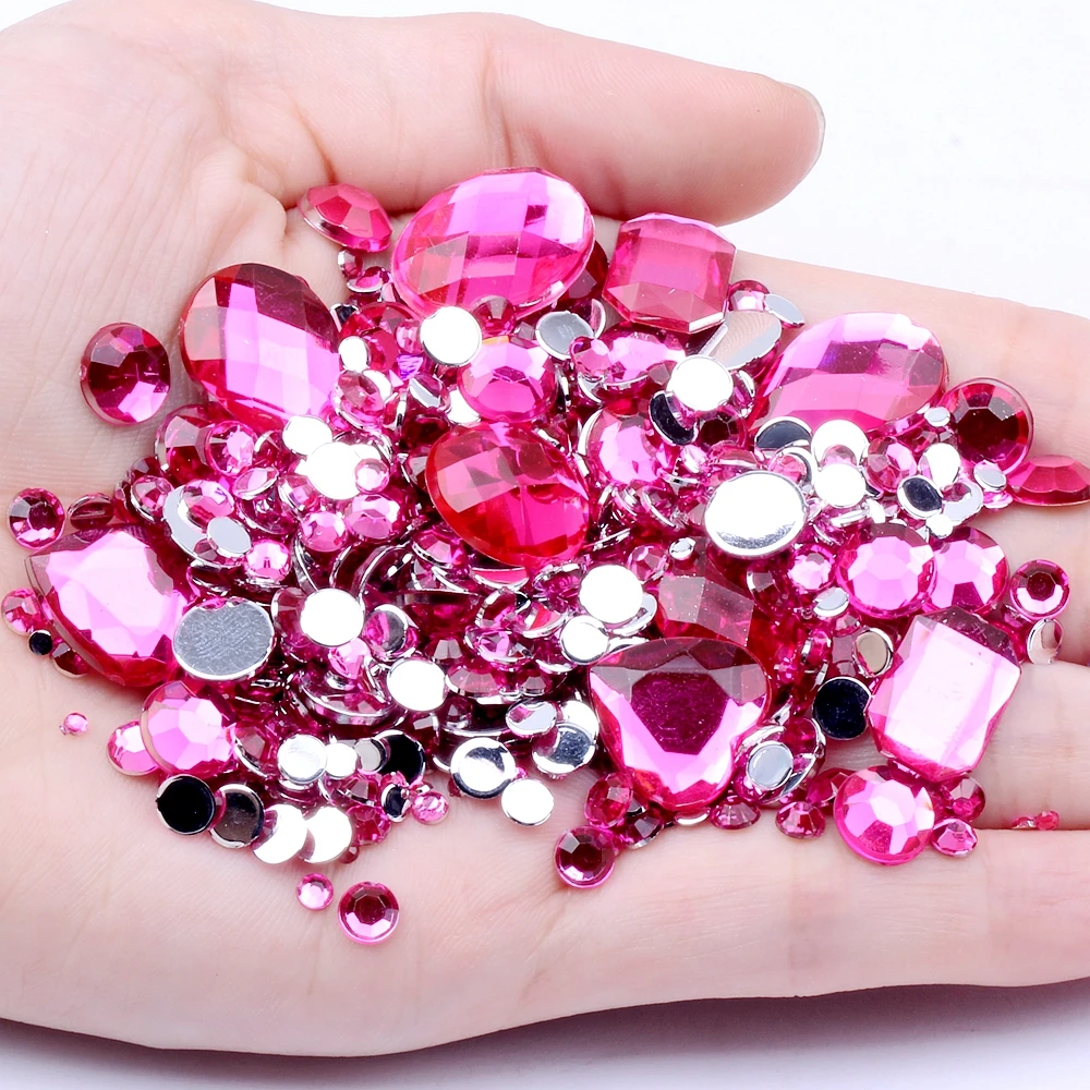 04 Pink Разные размеры, 1000 шт, много цветов, круглые акриловые стразы с плоской задней стороной для дизайна ногтей, хрустальные камни для украшения свадебной одежды - Цвет: 04 Pink