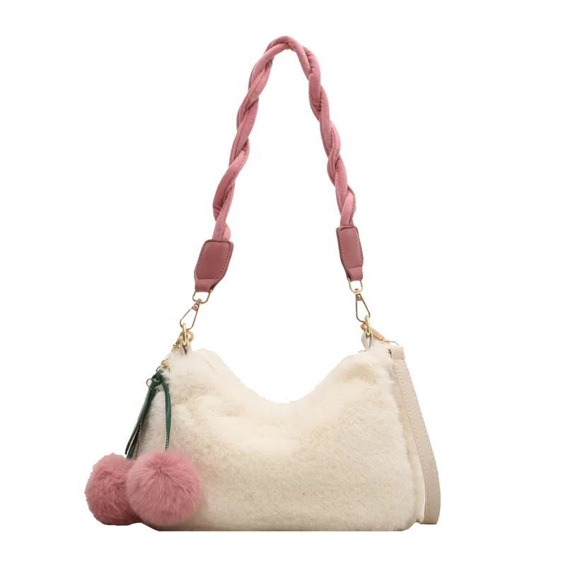 

Милая плюшевая сумка для женщин, модная дамская сумочка на плечо в виде вишни для девушек, вместительная милая сумка через плечо, зимние сум...