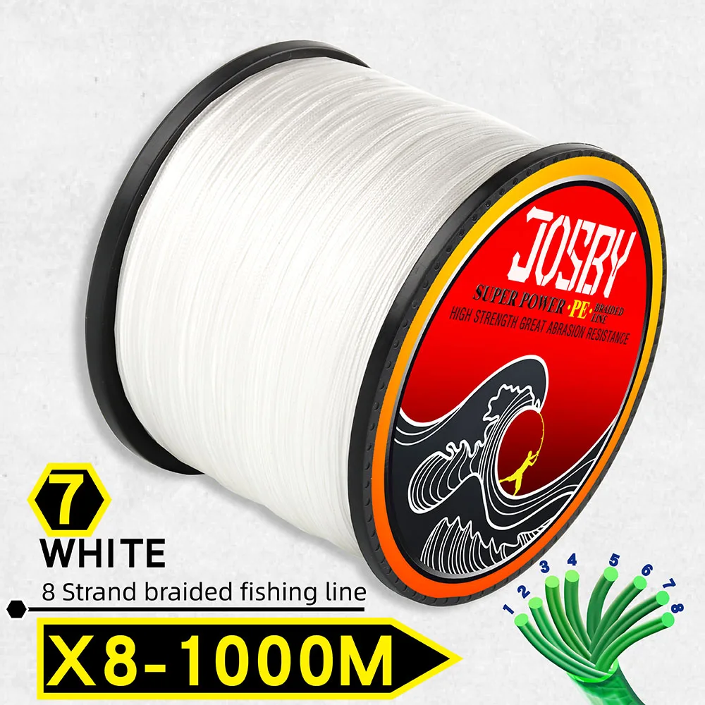 X8-White1000m JOSBY плетеная леска 1000 м мультифиламентная PE 4 нити рыболовный шнур 10LB-85LB сильная Японская Технология оранжевый 9 цветов - Цвет: X8-White1000m