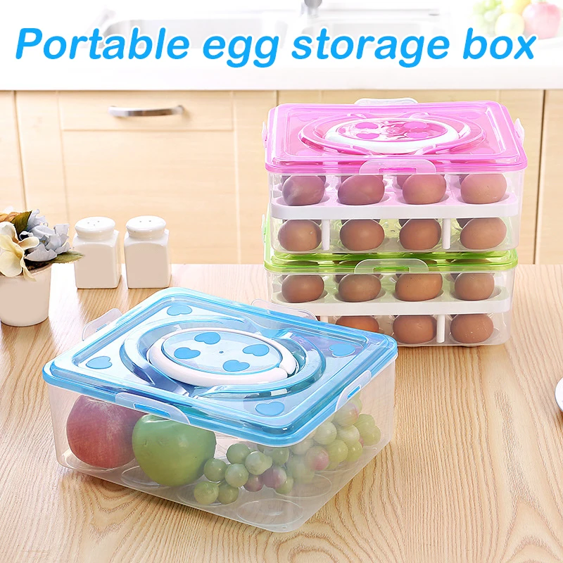 

Visible Egg Tray Case with 2 Layers 32 Cells Eggs Storage Box with Lid & Handle Kitchen Organizer for Refrigerator GQ