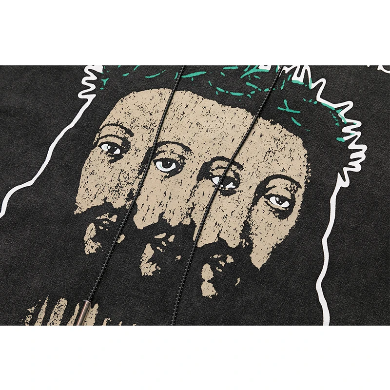 Хип Хоп Уличная мужская толстовка с капюшоном Ретро шаблон Иисусом принт Harajuku