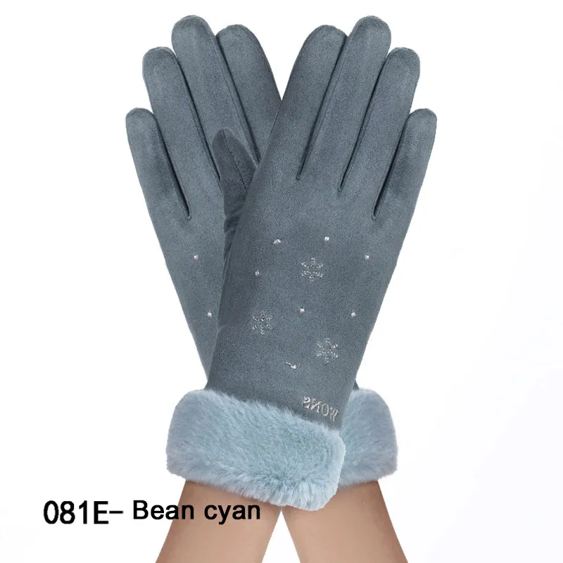24 New Winter Female Lace Warm Cashmere Three Ribs Cute Mittens Double Thick Plush Wrist Women Touch Screen Driving Gloves - Цвет: 24