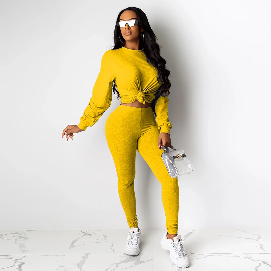Casual Women Two Pieces Jogging Femme Long Sleeve Sportwear Tracksuit Women O-neck Crop Top+ Long Pants Suit Autumn