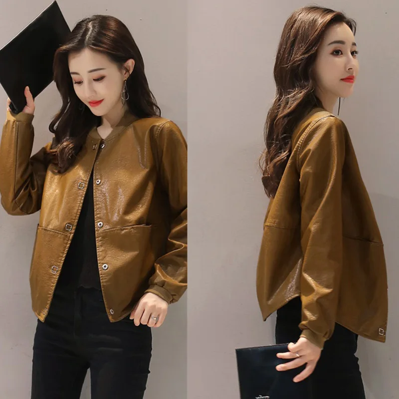 2022 высококачественное пальто из искусственной кожи на весну и осень Короткая