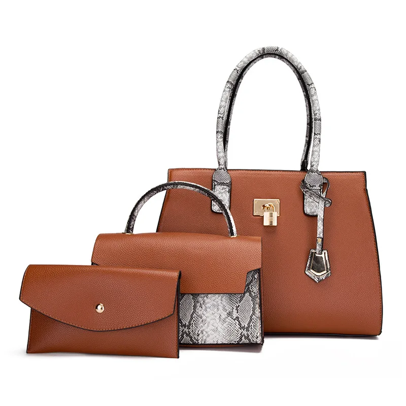 

Lnv Winter Women's Bag 3 Pcs Set High Capacity Pu Leather Handbag Serpentine Messenger Shoulder Bag Wallet Bags Famous Brand