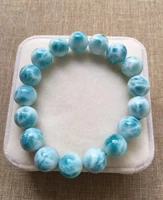 top natural blue larimar gemstone big round beads bracelet 13 2mm water pattern larimar women men aaaaaa