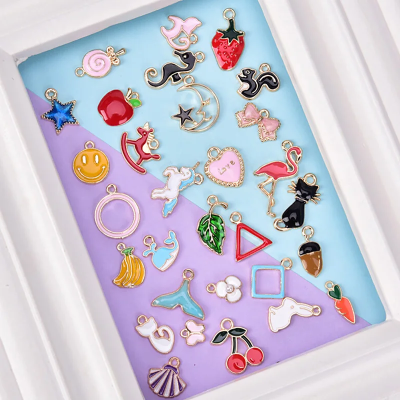30 шт./компл. эмалевые подвески в виде животных Луны звезд фруктов сделай сам