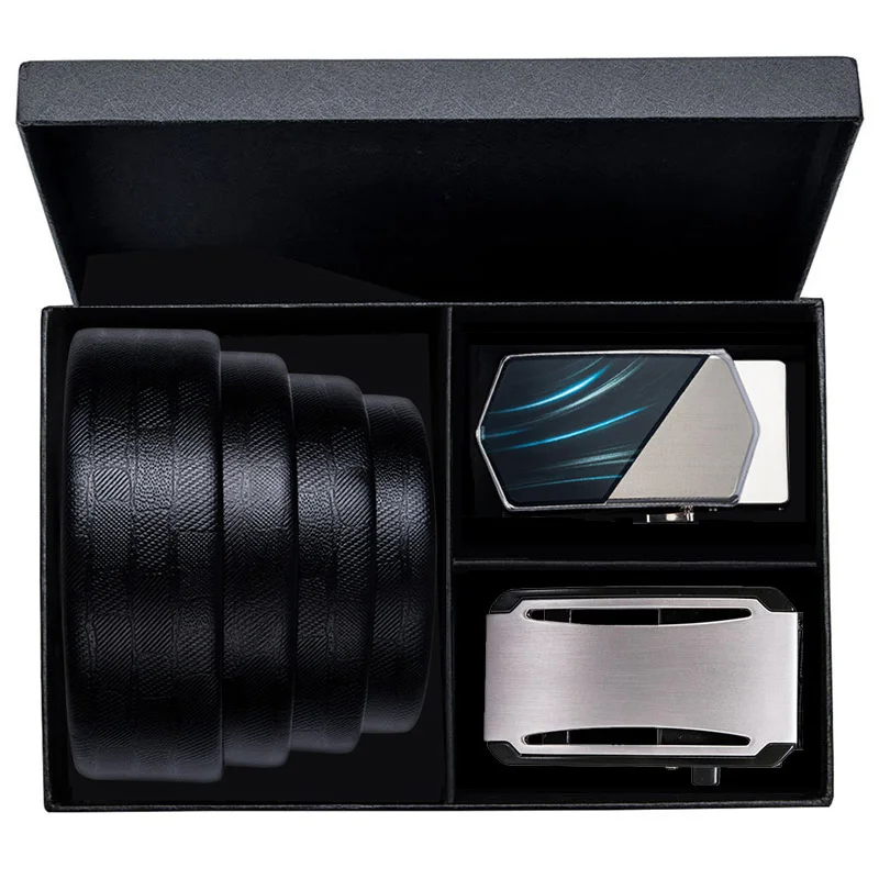 Hi-Tie Подарочная коробка, ремень, мужские ремни из натуральной кожи, автоматическая пряжка, роскошный ремень, ковбойский джинсовый ремень, мужской деловой кожаный черный ремень