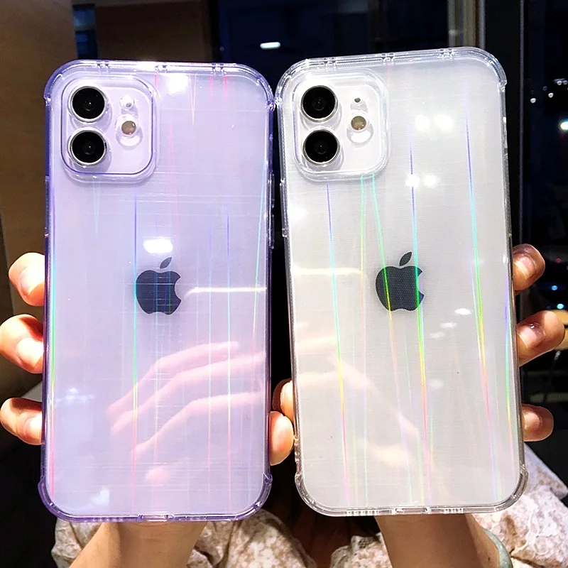 

Laser Bumper Soft Transparent Phone Case For iPhone 12 11 Mini Pro Max XS X XR Max 7 8 Plus SE 2020 Silicone Back Cover Case