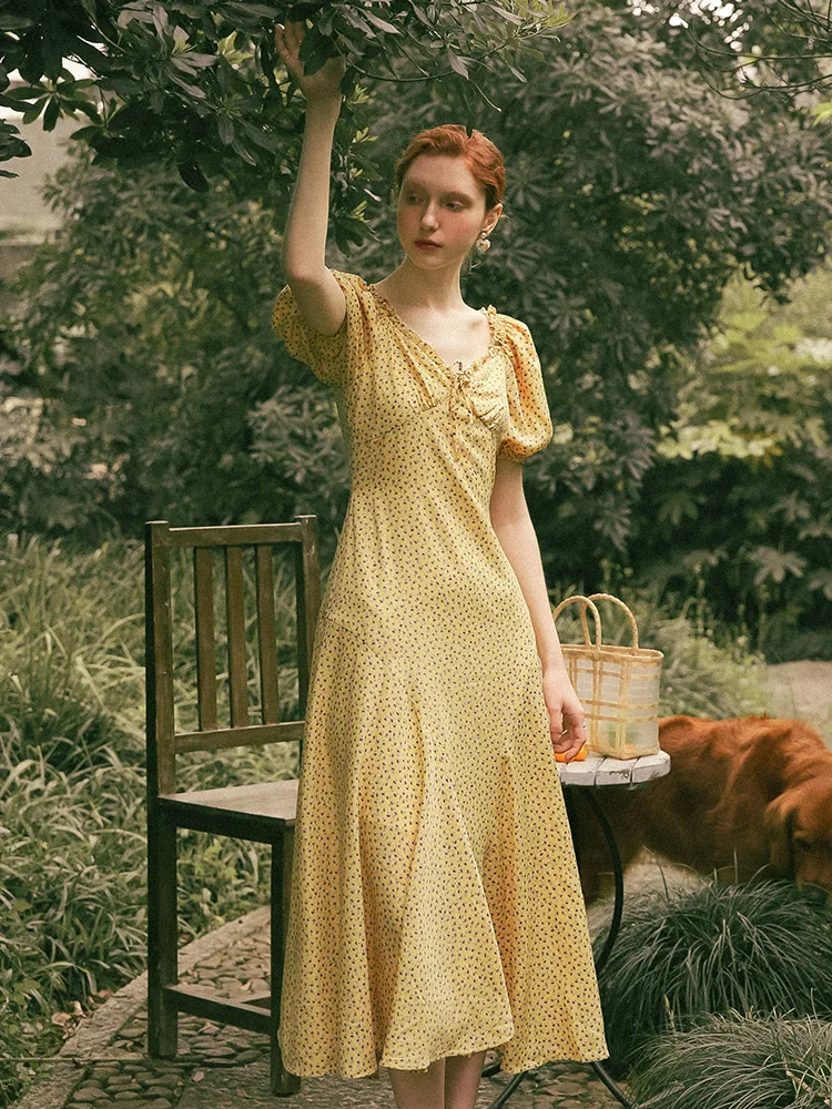 

Женское платье с пышными рукавами, летнее платье во французском стиле Platycodon Grand florum