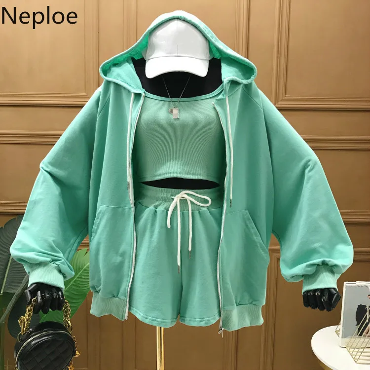 Женский комплект из 3 предметов однотонная толстовка с капюшоном и воротником на