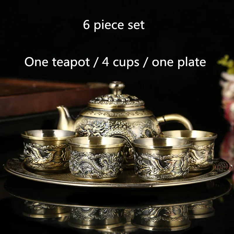 

Retro Palace Wedding Holiday Christmas Gift Wine Glass Wine Set Set European-style High-end Metal Bronze Teapot Tea Cup Set2021