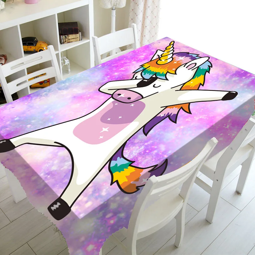 

Watercolored Unicorn Birthday Party Table Decor Funny Dabbing Unicorn Dab Tablecloth Table Cover Cloth Waterproof Fabric 140x200