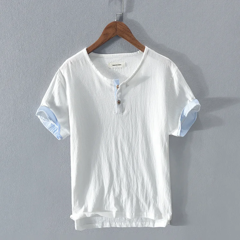 

Rc127 men's knitted linen short sleeve T-shirt
