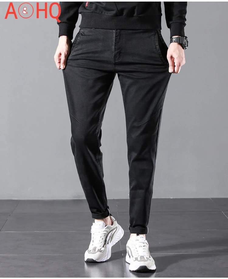 

Plus Size 40 42 44 46 Taper Denim Jeans Men Black Blue Gray Stretch Classic Casual Autumn Men's Jeans Men Trousers 2021