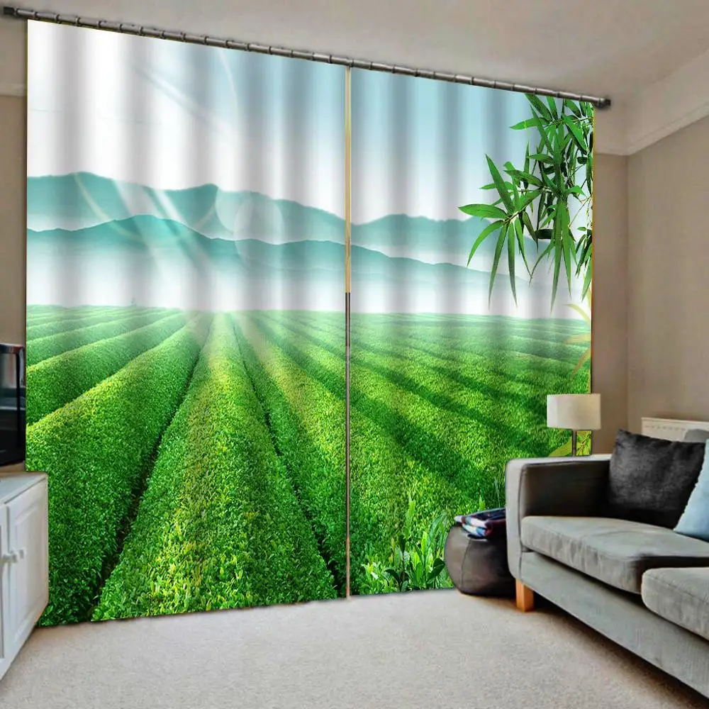 

green curtains Green grass curtains 3D Curtain Printing Blockout Polyester Photo Drapes Fabric For Room
