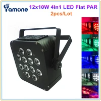 2pcslot 12x10w rgbw 4in1 led flat par light quad color dmx metal case led flat slim par can dj wash stage lighting