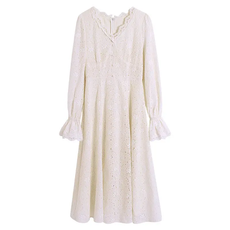 

Floral Dress Women French Lace Party Designer Midi Dress Female Casual French Korean Dress 2021 Spring Women's Clothing